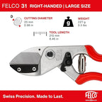 Felco F31 Pruning Shears – 8.3" Garden Clippers with Anvil Blade for Dry & Hard Wood | Hand Pruner for Gardening | Garden Tool Cutter with Aluminum Handle, Alloy Steel Blade, High-Torque Cutting Power