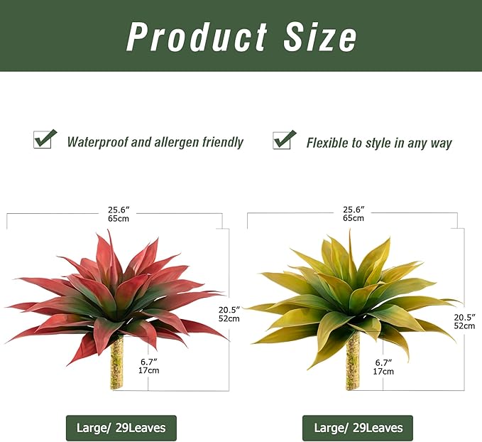 Artificial Plants Outdoor Faux Plant,Artificial Agave Faux Hostas Outdoor Uv Resistant Artificial Plants Indoor Fake Plant Artificial Agave Plant Indoor(2pcs, 28") Yellow