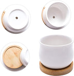 SHECIPIN Succulent Plant Pot, White Mini 2.6 inch Ceramic Flower Planter Pot with Bamboo Tray, Pack of 8 - Plants Not Included