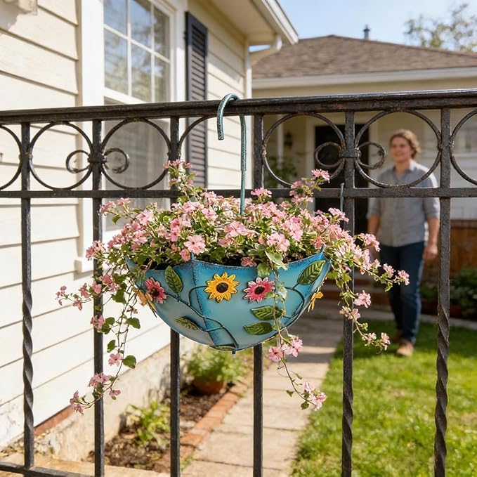 Plant Umbrellas for Outdoor Plants, Farmhouse Umbrella Shaped Wall Hanging Planter – Metal Iron Art with Drainage Holes, No-Drill Rustproof Flower Pot for Yard, Patio, Balcony