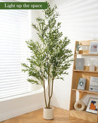 Olive Tree 7FT Fake Tree Faux Plants Indoor with Pot Artificial Tree Nearly Natural Olive Branches and Fruits for Living Room Home Office Decorations