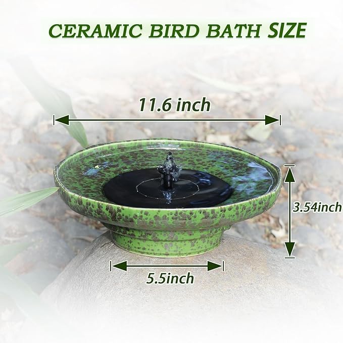 Solar Fountain Ceramic Bird Bath,Birdbaths for Outdoors,Outdoor Fountain Bird Bath,Garden and Home Décor.