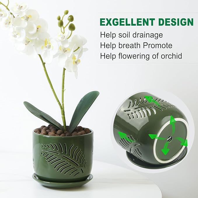 5+6 inch Orchid Pots with Holes, Orchid Pots for Repotting, Healthy Air Circulation Plant Pots for Plant Lovers, Planters for Indoor/Outdoor Plants, Set of 2