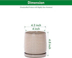 D'vine Dev 4 Inch Ceramic Beaded Stoneware Planter Pot - Flower Pot with Drainage Holes and Saucers for Indoor Succulent Plants or Flowers, Light Brown, 27-C-Z-4