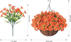 Artificial Faux Hanging Flowers Plants Basket for Outdoors, 12 Bundles UV Resistant Faux Outside Silk Morning Glory for Planter Realistic Artificial Flowers for Outdoor Porch Garden Patio, Orange
