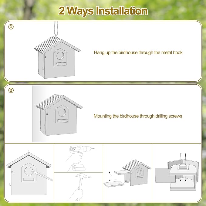 Auslar Bird House for Outside, Wooden Birdhouses for Outdoors, Bluebird House for Outside Clearance, Hanging Bird Houses for Cardinals Finch Wren Swallow for Garden Viewing
