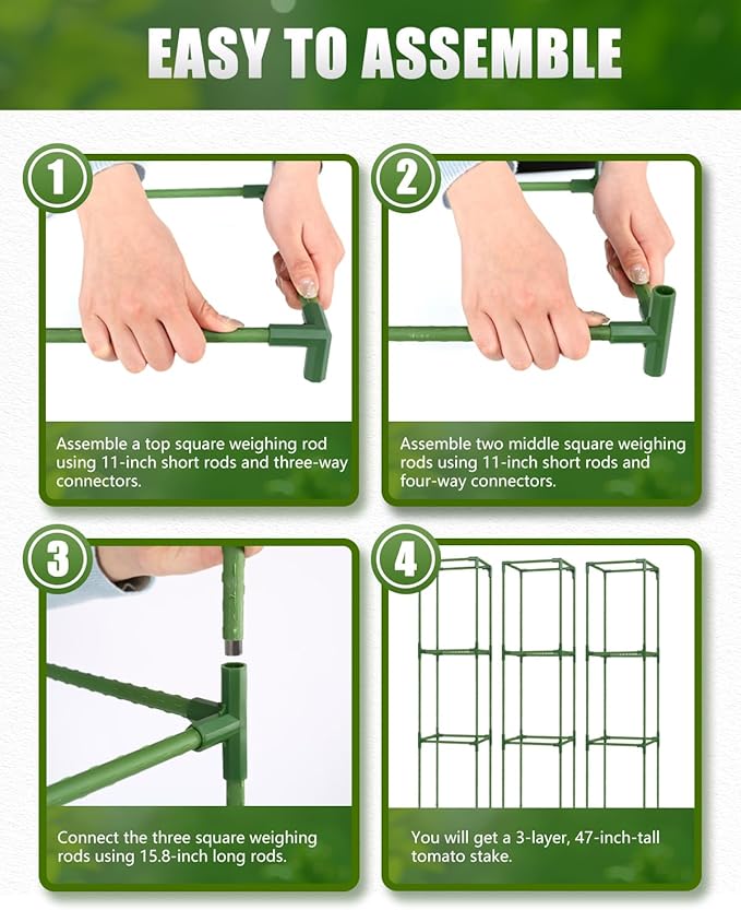 joyhalo 3 Pack Tomato Cage for Garden, 47 Inch Heavy-Duty Tomato Trellis, Height Adjustable Garden Trellis for Climbing Plants Vegetables Flowers Cucumber Peony