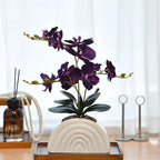 Fake Orchid Plant in White Rainbow Pot, Artificial Silk Phalaenopsis Orchid Flowers for Home Décor, Table Centerpiece, Office Desk (Dark Purple)