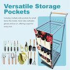Garden Tool Organizer with Wheels Heavy Duty Yard Tool Organizer Rack with Side Storage Pockets Sturdy Metal Steel Holder with 6 Hooks for Garage, Yard, Patio, Shed