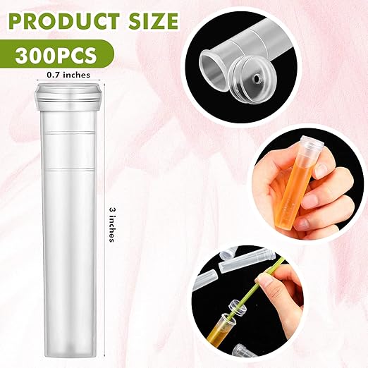 Irenare 300 Pack Flower Water Tubes 3 Inch Reusable Plastic Vials for Flower Arrangements Floral Tubes with Cover Fresh Florist Supplies for Decoration Arrangement Preserving(Clear)