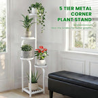 TOSKING 5 Tier Tall Plant Stand Indoor Outdoor,Anti-Tip Plant Stand indoor, Wide Base for Pots, Child and Pet Friendly,Heavy Duty Corner Shelf for Plants & Decor, Space Saving ,Tiered Metal Flower Pot Stand for Balcony, Garden, Living Room, Patio (Whit...