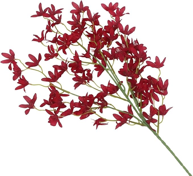 Artificial Orchid Flower Single Branch Dancing Oncidium Silk Material Lifelike Arrangement 74CM Tall For Wedding Home Office Living Room Decor(burgundy)