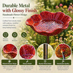 Handmade Metal Flower Garden Stake Metal, Decorative Bird Bath and Bee Watering Station with Flower Design for Outdoor Yard Garden Decor (Green)