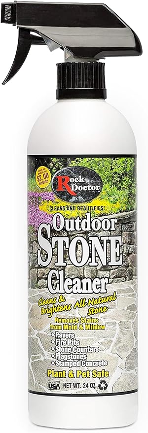Rock Doctor Outdoor Stone Cleaner, Natural Cleaning Solution Removes Stains and Discoloration, Brightens Granite, Pavers, Fire Pits, and Concrete, Plant and Pet Safe, 24 oz Pack of 1