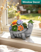7 Inch Solar Turtle Garden Statue with Butterfly, Succulent & LED Lights, Lawn Ornament for Yard Patio Porch Balcony, Outdoor Decor Figurine - Gifts for Mom Grandma Women