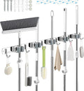 5 Racks and 6 Hooks Mop and Broom Holder Wall Mount, 304 Stainless Steel Broom Hanger Organizer for Home Kitchen Garden Laundry Garage