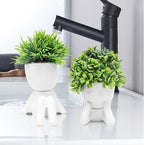 MAKHOT 4 Packs Creative Fake Plants Artificial Succulents Plants in Ceramic Human Shaped Pots, Cute Faux Succulents Mini Plant for Room Bathroom Home Office Desk Accessories Decor(White)
