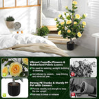 Hananona 2 Pcs Artificial Camellia Trees Faux Camellia Plant in Pot with Flowers Indoor Plants for Spring Home Decor Outdoor Porch Front Door Decor (Yellow, M)