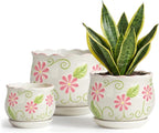Pink Ceramic Flower Pots, 4"+5.2"+6.6" Inch Small Flower Pots for Indoor Plant with Drainage Hole,Modern Decorative Plant Pots Set of 3, Indoor Planters with Saucer