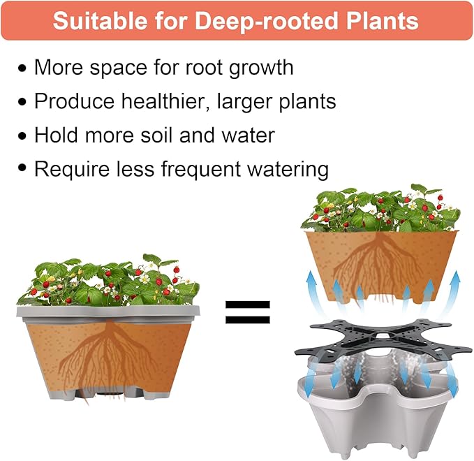 GameXcel Vertical Planter Tower - 5 Tier Stackable Garden Planters with Wheels and Tools Plant Pots for Strawberry Herb Flower and Vegetable Indoor Outdoor Use Gray 2 Pack