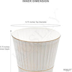 Hosley Metal Planters 7" Dia x 6" H Ideal Farmhouse Decor for Floral Arrangements Weddings, Gift Special Events Parties Outdoor Planters White wash