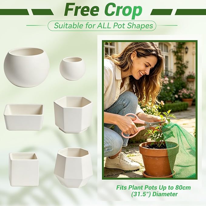 Plant Pot Grid Set, 15.7" W x 118" L Indoor Plant Protector from Cats, Cuttable Pot Soil Cover Protector from Animals with Stakes & Zip Ties for Garden Balcony, Fits Different Pot Sizes(Green)