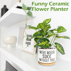 Kwtzkuo® Work Would SUCC Without You - Funny Succulent Pots, 3.5 inch Ceramic Plant Pots, Cute Cactus Planter Pot, Desk Shelf Decor for Home Office