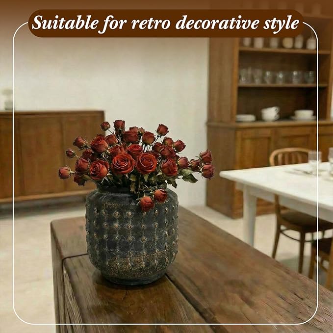 FillTouch 1 Pcs Rustic Hobnail Planter Pot, 7.5" Indoor Outdoor Cement Fiber Flower Pot, Decorative Farmhouse Container for Succulent, Flower & Herb, Vintage Brown Vase for Patio, Balcony Home Decor