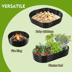 YSEJOMP 5X2.7X1 FT Oval Galvanized Metal Garden Raised Bed/Plant Box for Planting,32 Inches Diameter Iron Fire Pit Ring,Small Animal Fence-3 in 1 Modular Design in Black (Black, 60X32X11.5 Inches)