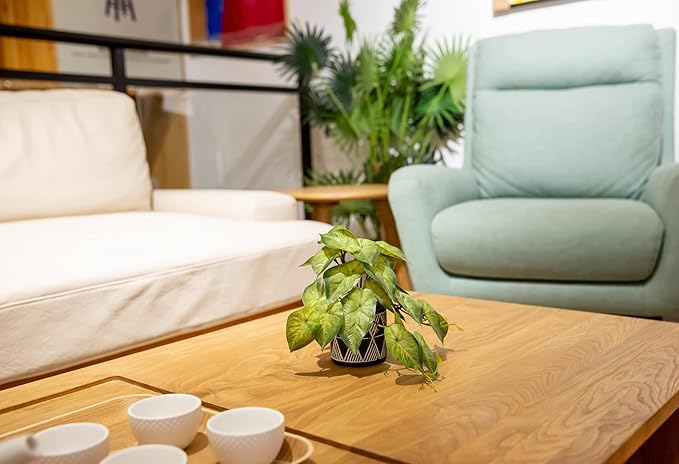 AlphaAcc Faux Plant Decor Potted Artificial Small Greenery Ivy Leaves Plants with Black and White Geometry Patterns Cement Pot for Office Desk Home Kitchen Decoration (Ivy Leaf)