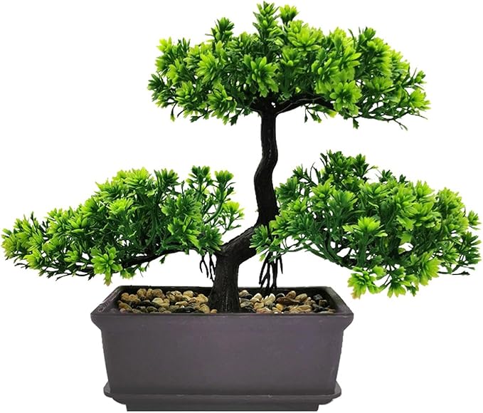 Bonsai Tree, Artificial Plants, Artificial Bonsai Tree Juniper Faux Plants, Indoor Small Fake Plants Decor for Home Bedroom Office Desk Farmhouse Decor(Color:Dark Green)