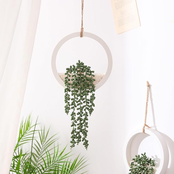 Boho Wall Decor, 2Pcs Fake Hanging Plants Artificial Succulents, Indoor Hanging Planter Greenery Decor, Perfect for Bathroom Living Room Bedroom Office Washroom, Faux Succulent Wall Floating Plants