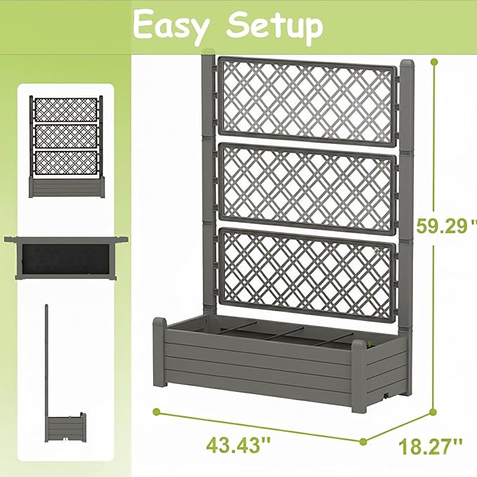 5.' Tall Raised Garden Bed with Trellis, Self Watering Planter Box for Outdoor Climbing Plants Resin Garden Lattice for Vegetables, Flowers, Tomato & Vine with Drainage Holes (Coffee, 2 Pack)
