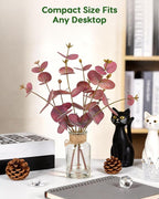 Velener Faux Eucalyptus Stems in Vase with Faux Water, Fake Plants Artificial Eucalyptus Plant for Home Decor, Kitchen Bathroom Farmhouse Living Room Coffee Table Faux Centerpieces for Tables (Red)