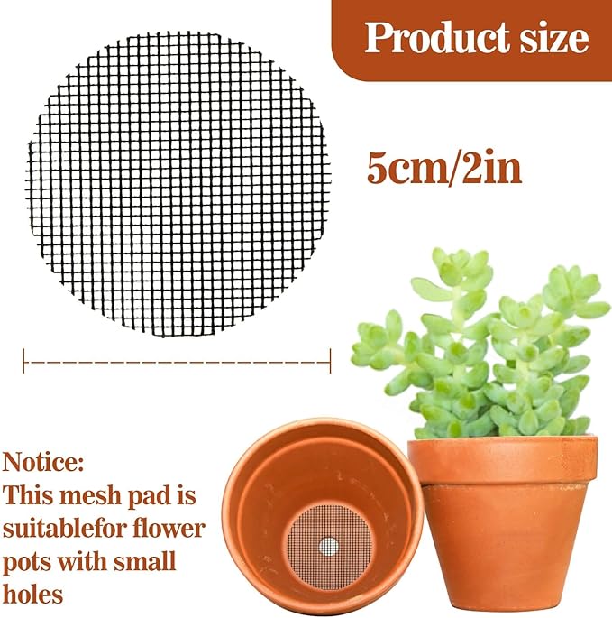 50 Plant Pots Hole Mesh Pad - MAQIHAN Flower Pot Mesh Mat Terrarium Potting Eye Mesh Mats Pot Substrate Barrier 2 Inch Net Bonsai Gardening Grid Ceramic Drainage Hole Mesh Screen Prevent Soil Leaking