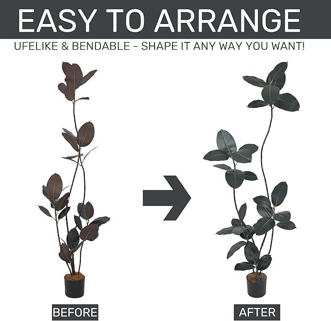 Artificial Rubber Tree 6FT(72in) Tall Faux Trees with Realistic Leaves, Fake Rubber Floor Potted Artificial Plants for Home Office Living Room Indoor Outdoor Decor (6feet,1Pack)