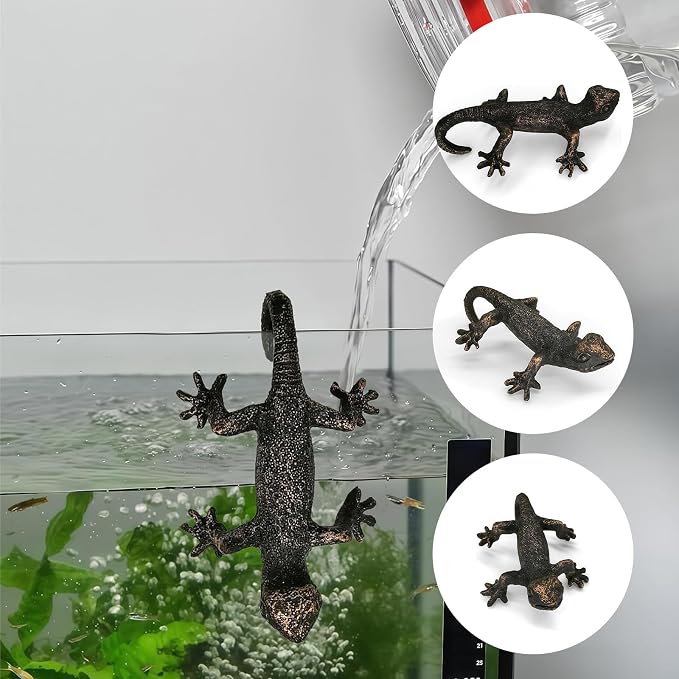 2-Pack Vintage Bronze Gecko Planter Pot Hugger Flower Figurine – Resin Climbing Lizard Statue for Garden, Fairy Garden Terrarium, Outdoor Fence & Yard Decor，Versatile Home & Office Decor