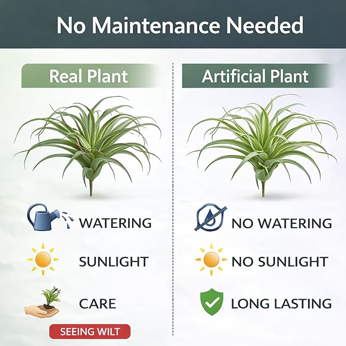 2 Pack Artificial Air Plants, Realistic Looking Faux Tillandsia Succulents Plants for Home Decor, Indoor Outdoor Garden, Terrarium, Office Desk, Wedding Displays (Green)