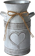 Galvanized Milk Can Antique Retro Vase Metal Planter Rustic Vintage Primitive Flower Holder Farmhouse Country Plant for Home Office Decor, 7.6”