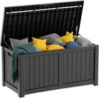 PatioZen 120 Gallon Resin Deck Box, Lockable Patio Outdoor Storage Box for Furniture, Garden Tools and Tools Storage, Waterproof Outside Storage Boxes - Black