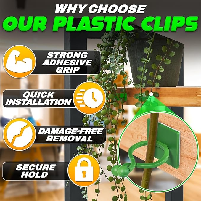 Plant Wall Clips for Climbing Plants 110 Pcs - Pothos Plant Climber Support, Large, Medium, Small Sizes Wall Clips for Support, Strong Self-Adhesive, For Indoor Plants, Cable Management & Plant Holder