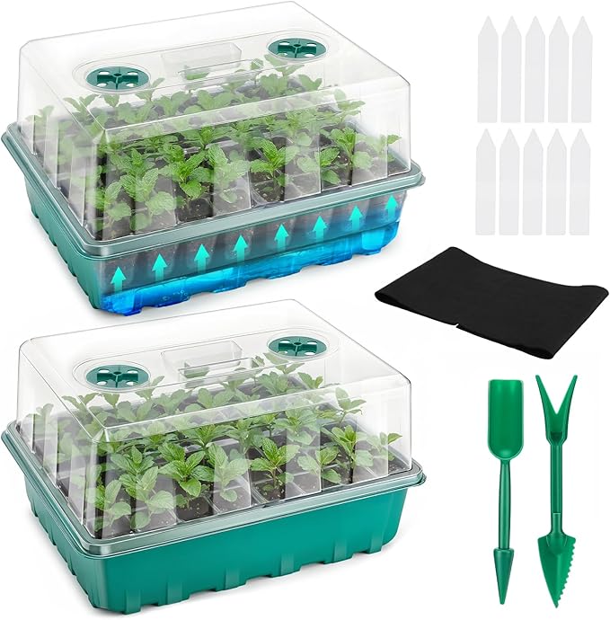 Hanaoyo Self-Watering Seed Starter Tray 2 Packs, 96 Cells Seed Starter Kit with Humidity Vented Domes and High Lid, Germination Kit for Indoor Greenhouse Seed Starter