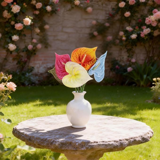 uxcell 4Pcs 11inch Artificial Anthurium Lily Flowers, Permanent Flower Bouquet for Home Arrangements Wedding Festival Decoration Crafts Store Decor Accessories, Sky Blue