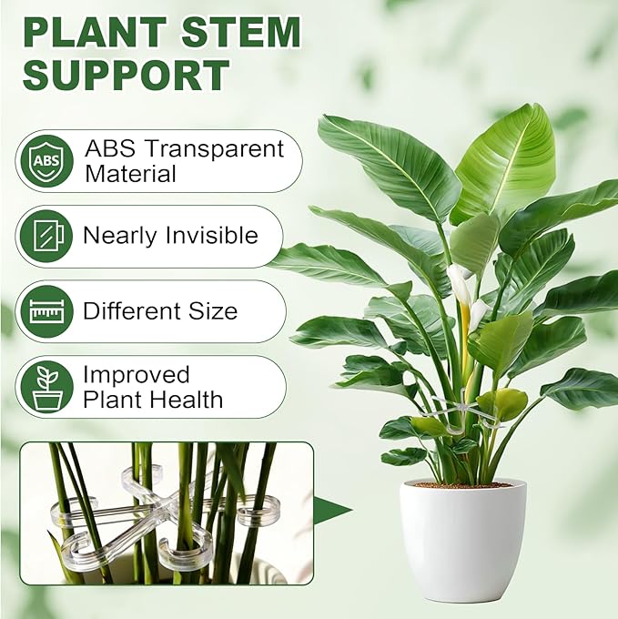 32pcs Upgraded Plant Stem Support, Transparent Plant Support for Indoor Plants, Reusable Climbing Houseplant Stem Holders, Plant Stabilizer, 4 Sizes Plants Accessories