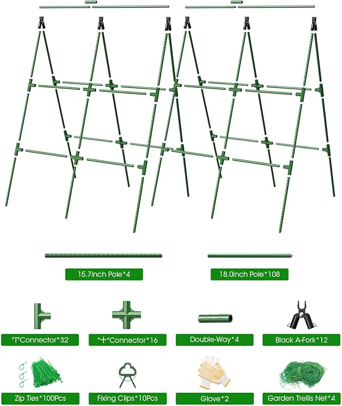 MYMULIKE 4 Pack Cucumber Trellis, Garden Trellis for Climbing Plants Outdoor, A-Frame Cucumber Trellis for Raised Bed, Plant Grow Support for Tomato, Squash, Vegetable, Flower(33"x47"x4Pcs)