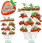 Vertical Garden Planter 4 Tier Stackable System 16 Plants, Space Saving Herb, Strawberry & Food Crop Planter with Center Support Hole for Indoor Outdoor Gardening (4, Stone, Large)