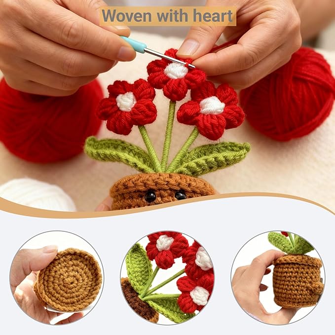 COLTUPWZ Handmade Crochet Red Flowers Birthday Gift for Mom | Mother's Day Gift, Remember I Love You MOM Emotional Support Gift for Mom from Daughters | Home Decor for Living Room, Office