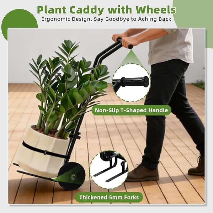 Plant Caddy with Wheels, 200 Lbs Capacity Plant Dolly Cart with Wheels, Handle, Adjustable Forks and Grips, Potted Plant Mover for Flower Shop, Home, Courtyard, Offices, Hotels