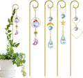 4 Pcs Small Trellis for Potted Plants Indoor with Crystal Sun Catcher Pendant, Metal Plant Stake for Mini Potted Plant Decoration for Home Window Garden