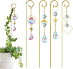 4 Pcs Small Trellis for Potted Plants Indoor with Crystal Sun Catcher Pendant, Metal Plant Stake for Mini Potted Plant Decoration for Home Window Garden